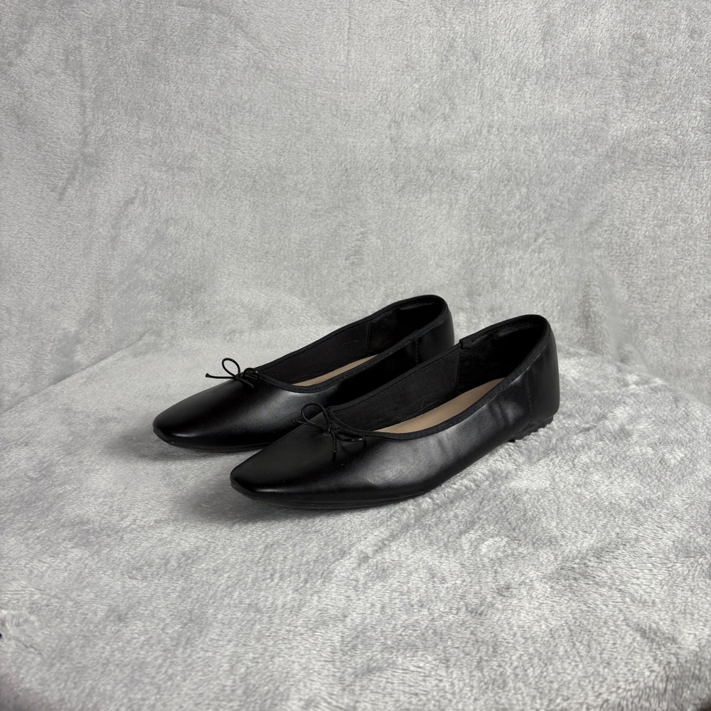 Ballet Flat Square Toe Bow 11 Black Classic Workwear Casual Slip On